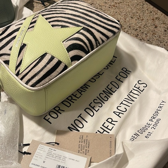 Star Bag in white & lime hammered leather w/zebra-print pony skin insert - Picture 8 of 8
